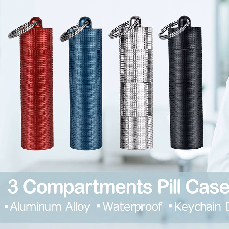 3 Compartments Aluminum Alloy Waterproof Pill Box Dispenser