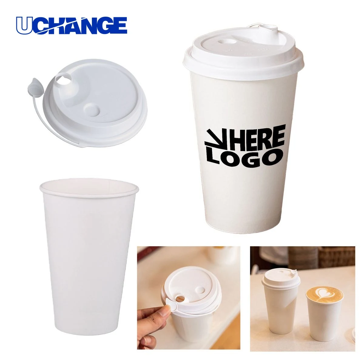 Disposable Paper Drinks Cup Container with Lids (16 oz) 1