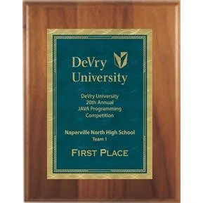 7" x 9" Cherry Finish Plaque with a Blue/Gold Victory Sunray Plate 1