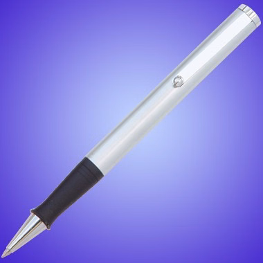 SATIN NICKEL FINISH BALL PEN W/ BLACK RUBBER GRIP