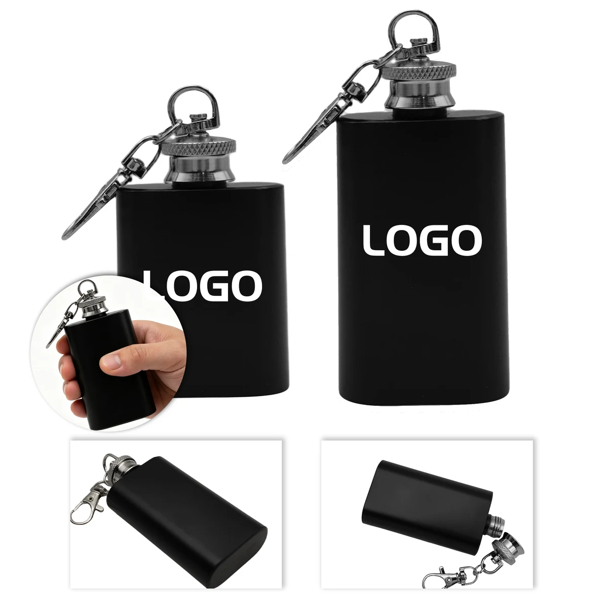 1-2 oz Mini Stainless Steel Hip Flask Keychain, custom water bottle with logo imprint 1