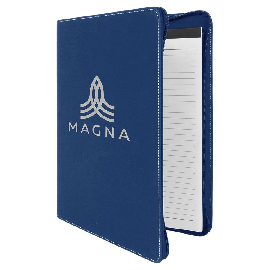 9 1/2" x 12" Blue/Silver w/Zipper Leatherette Portfolio with Notepad 1