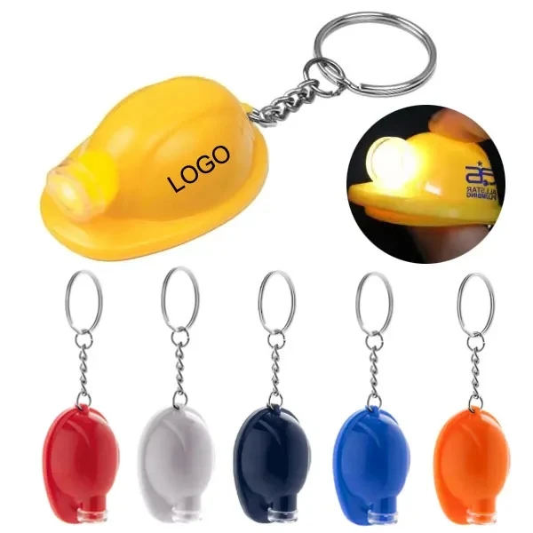Safety Helmet LED Light Up Flashlight Keychain 1