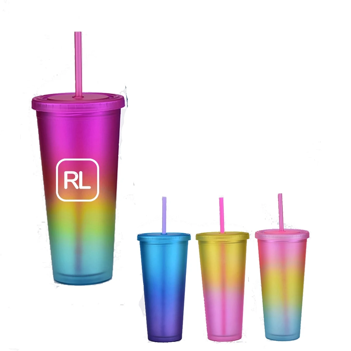24 Oz Double Wall Colorful Plastic Tumblers With Lids 1