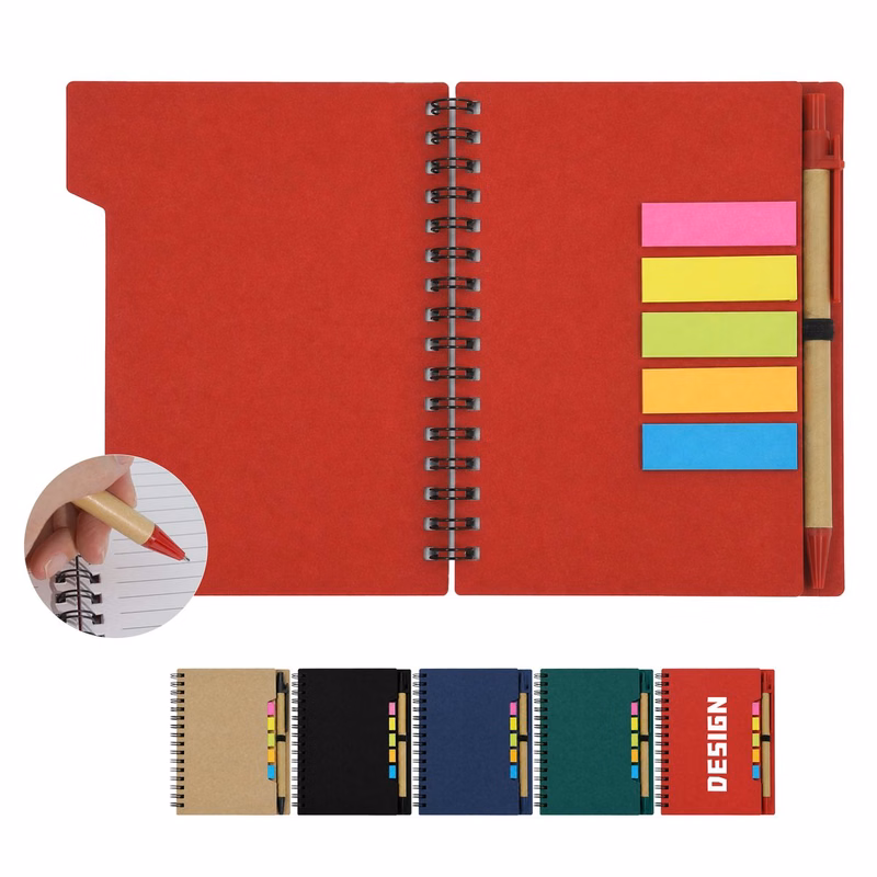 Kraft Spiral Notebook With Sticky Note And Pen