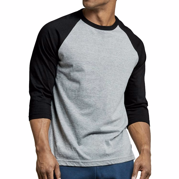 Men's 3/4 Sleeve Baseball T-Shirt - Large Black/Light Gray