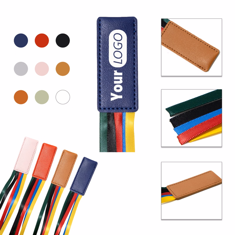 Leather Bookmark with Colorful Ribbons