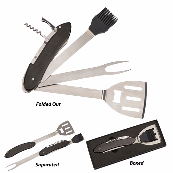 Folding BBQ Tools with Black Handle