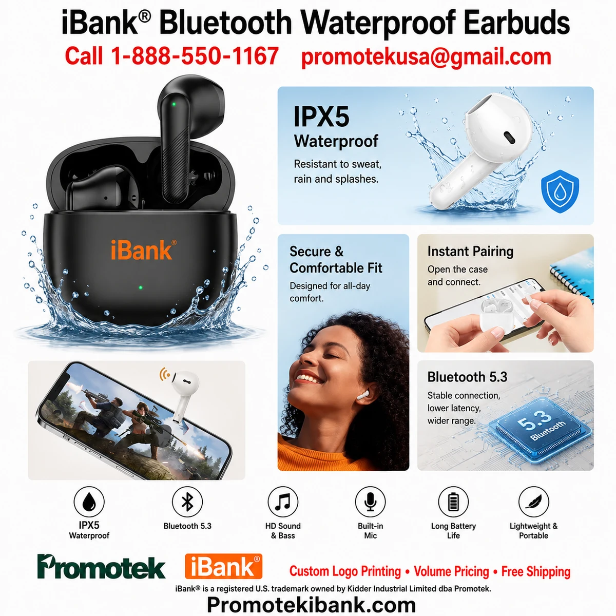 iBank ® Bluetooth Waterproof Earbuds 1