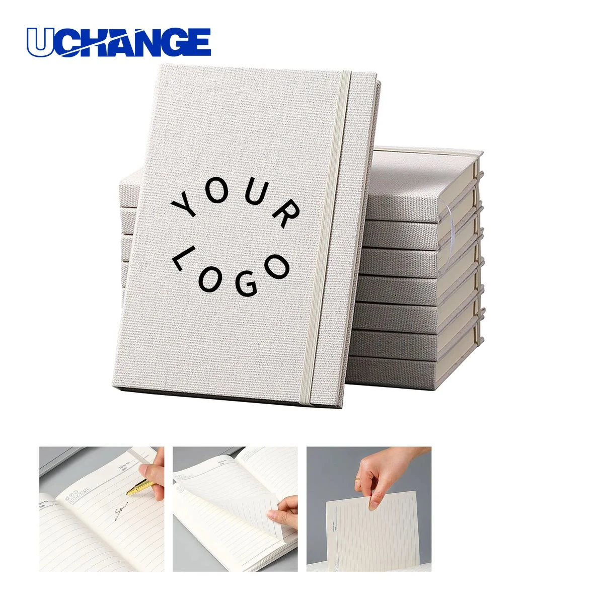 Stylish A5 Notebook Journal with Linen Cover and Logo Imprint 1