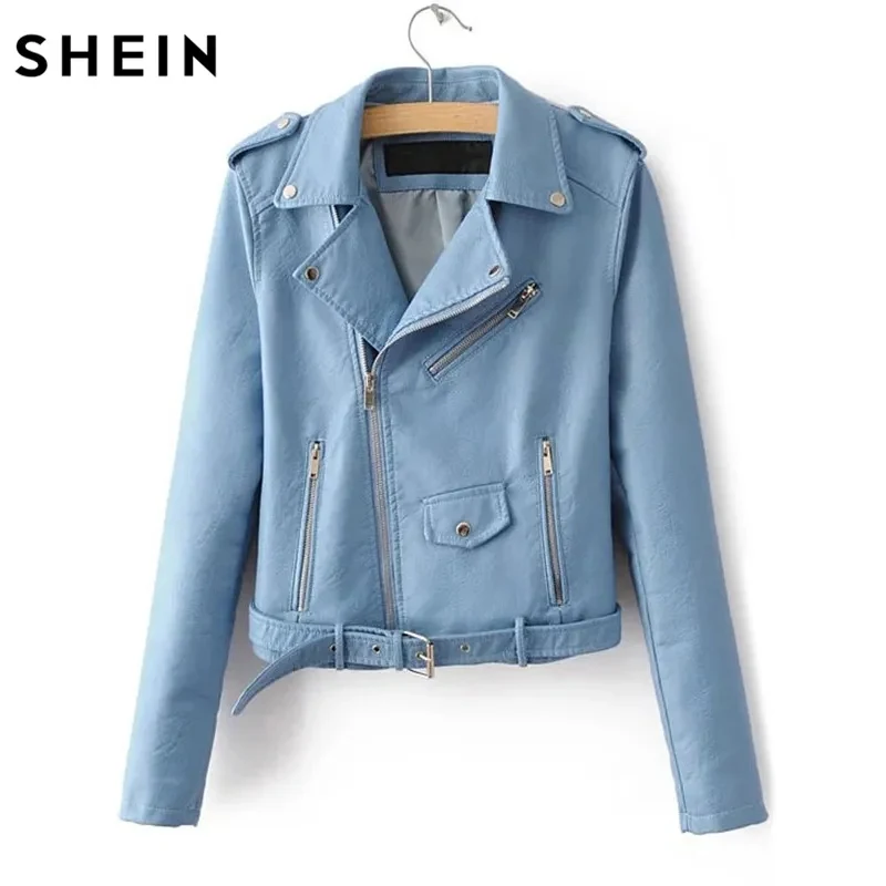 Women's Faux Leather Moto Jacket with Belted Waist & Zipper 1
