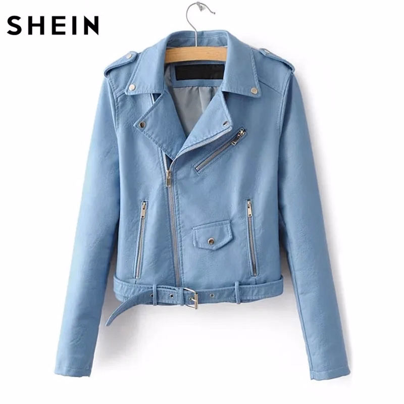 Women's Faux Leather Moto Jacket with Belted Waist & Zipper