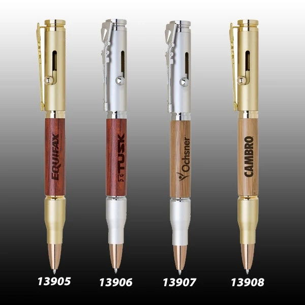 Bullet Brass Ball Point Pen ( Satin Chrome/ Chrome/ Wood) 1
