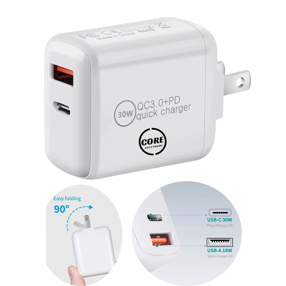 30W 2-Port Pd 3.0 Fast Charger Usb Wall Power Adapter 1