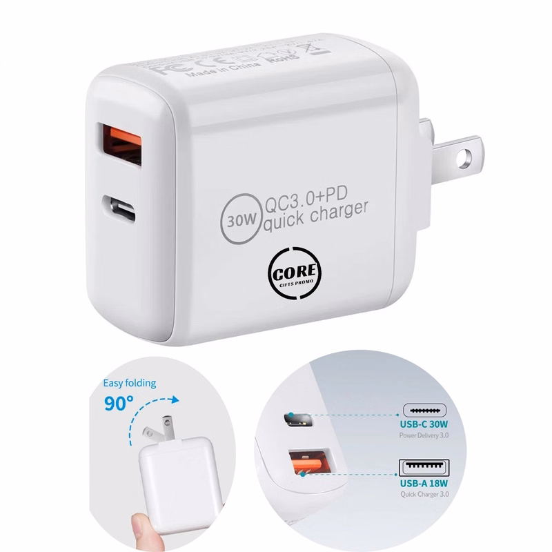 30W 2-Port Pd 3.0 Fast Charger Usb Wall Power Adapter