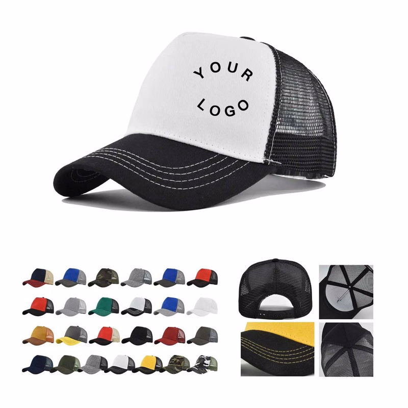 Structured 5 Panel Mesh Trucker Cap with Curved Brim