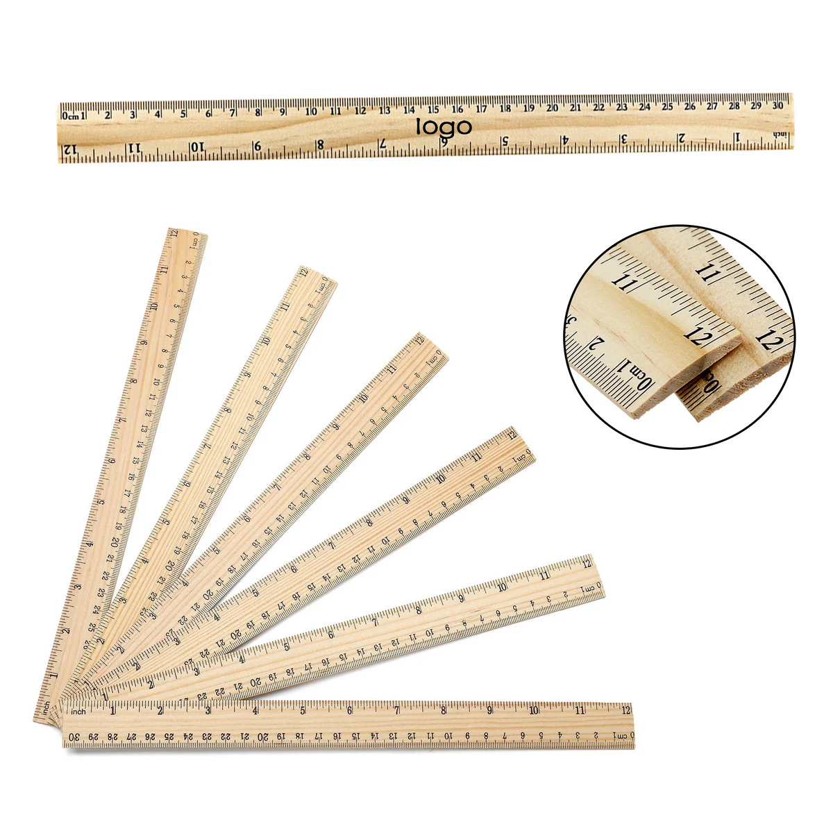 Wooden Single-sided Double Scale Ruler 1
