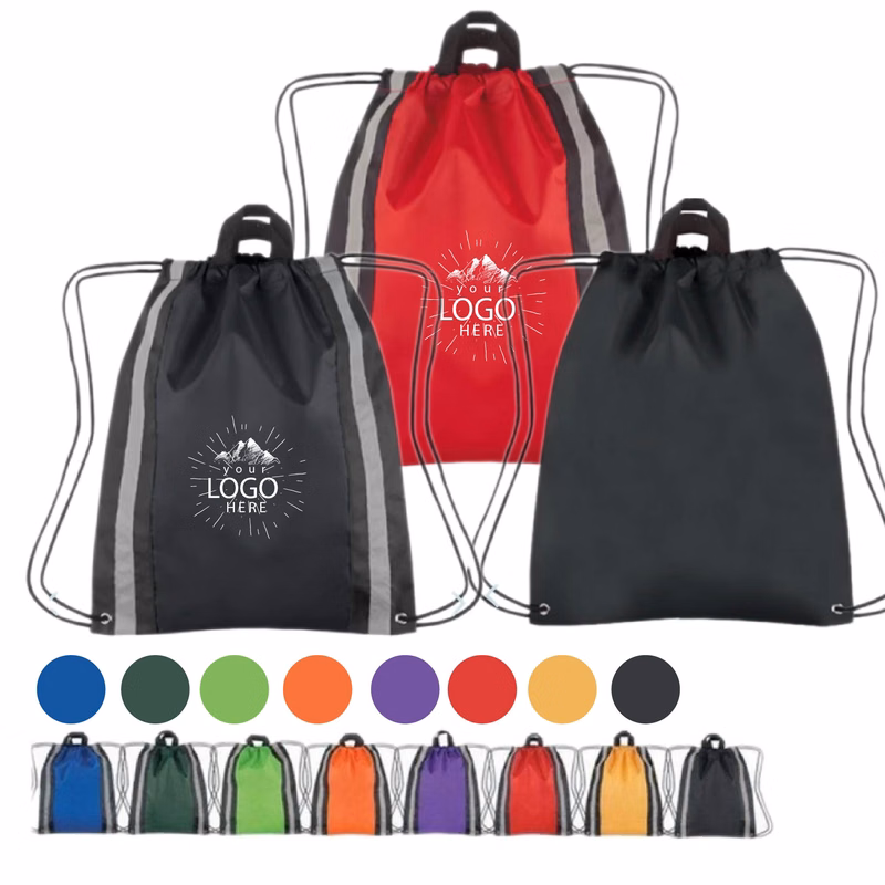 Vertical Reflective Drawstring Backpack Tote