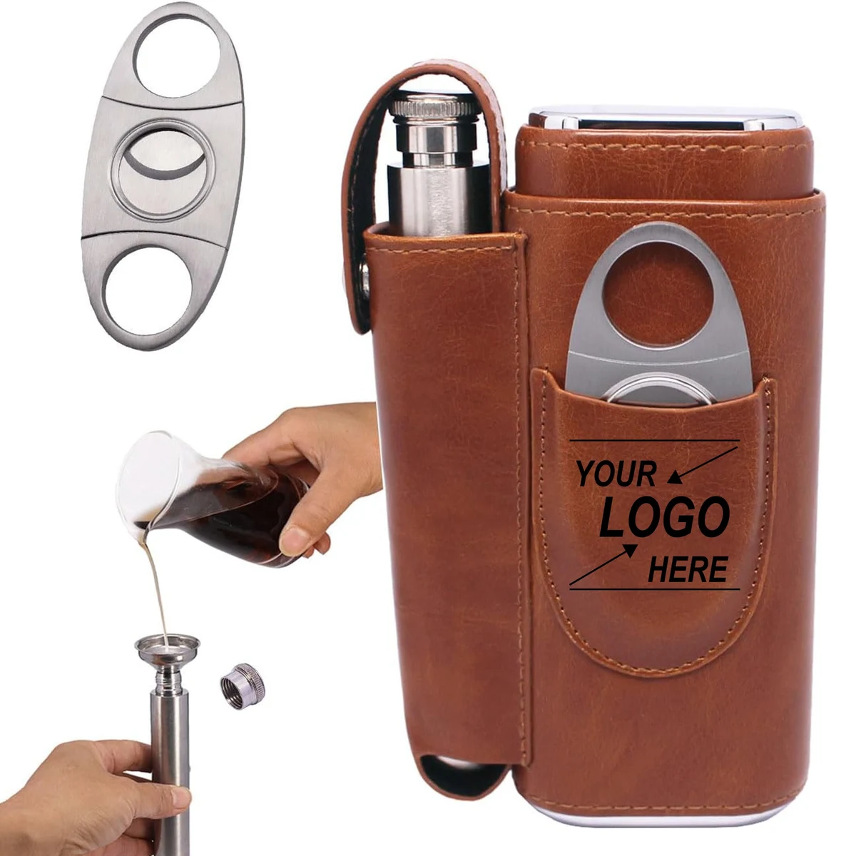 Cigar Case with Flask and Cutter Set 1