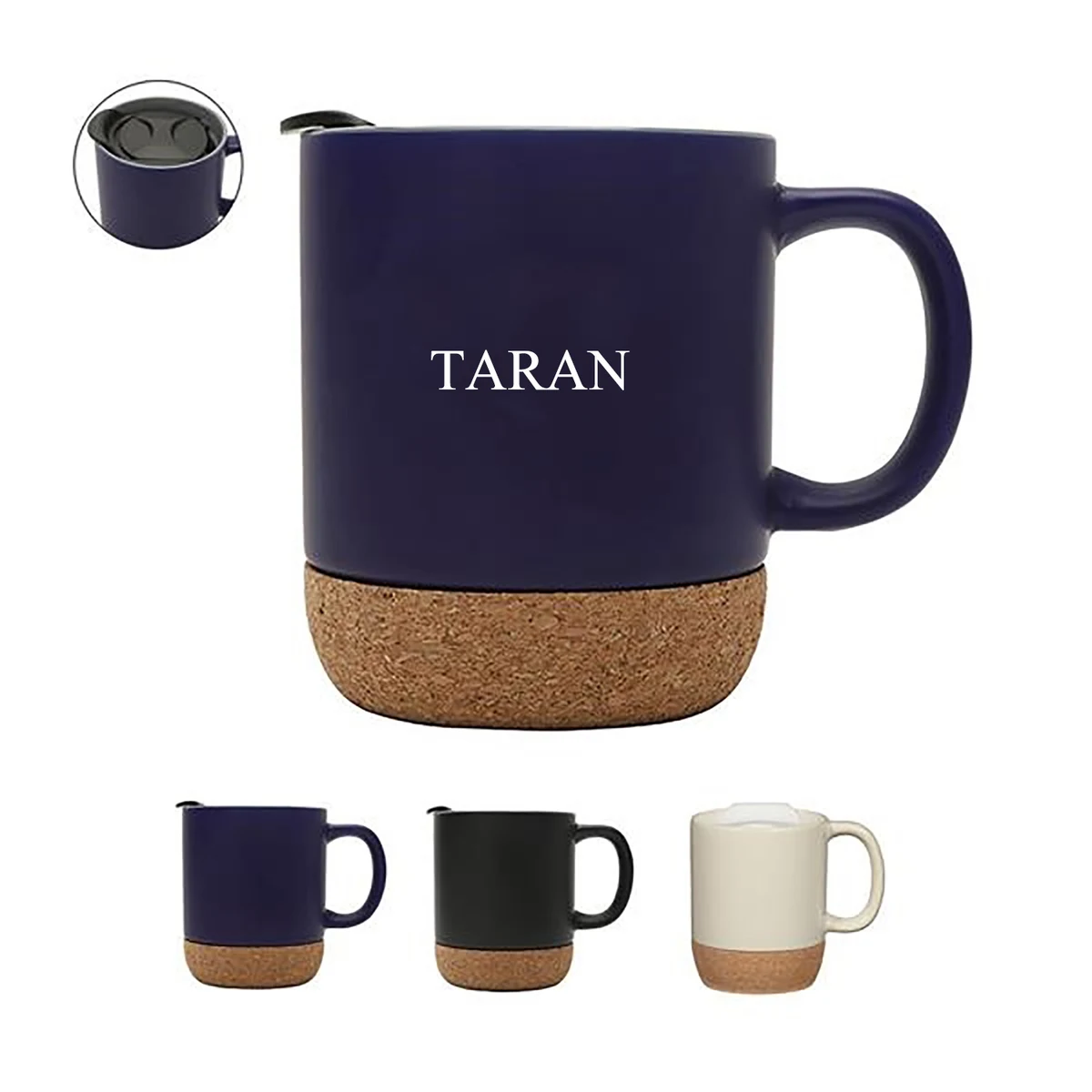 12oz Matte Cork Bottom Ceramic Coffee Mug With Lid 1