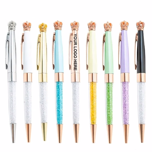 Custom Stainless Steel Crown Ballpoint Pen with Crystal — Premium Gift Writing