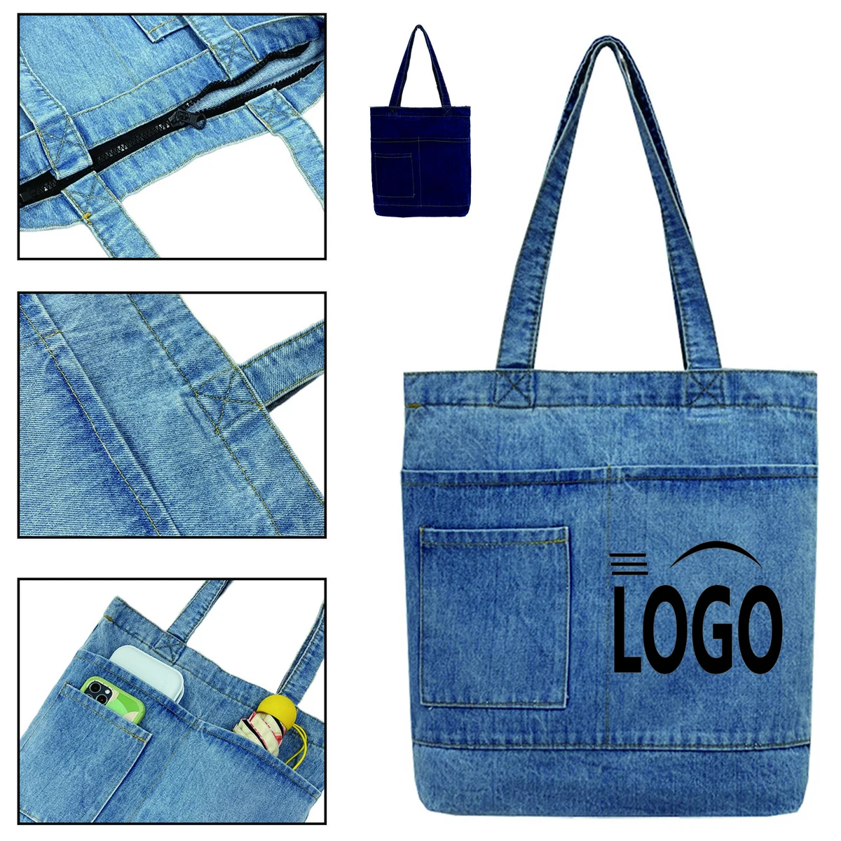 Full Color Durable Denim Tote Bag, custom tote bag with logo imprint 1