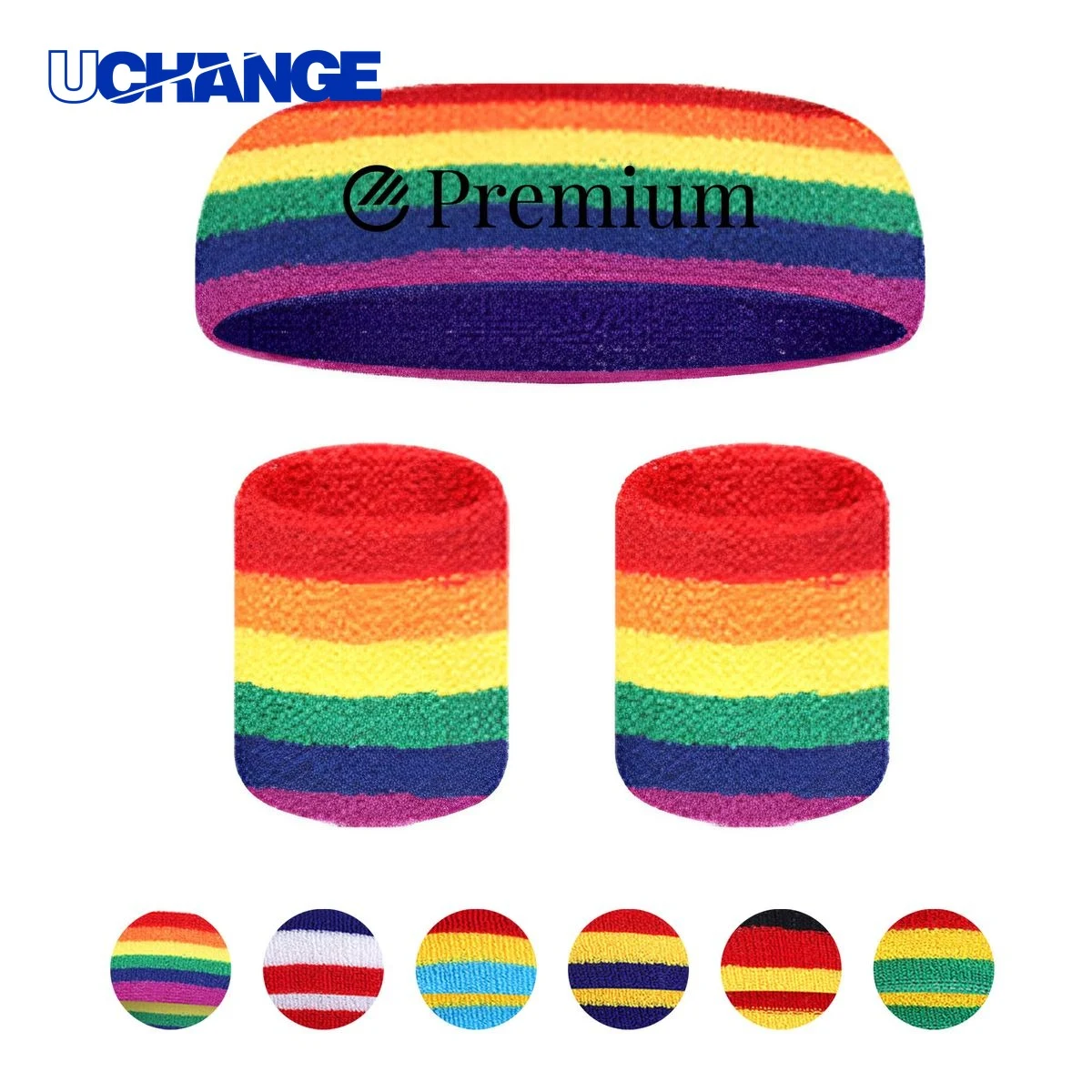 Rainbow Cotton Sweat Headband and Wristband Set 1