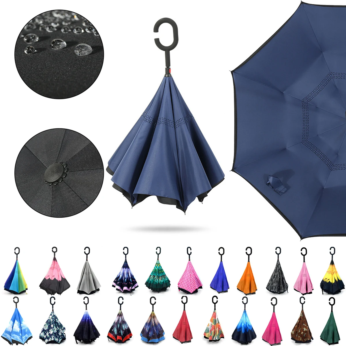 Windproof Double Layer Upside Down Rain Umbrellas 1