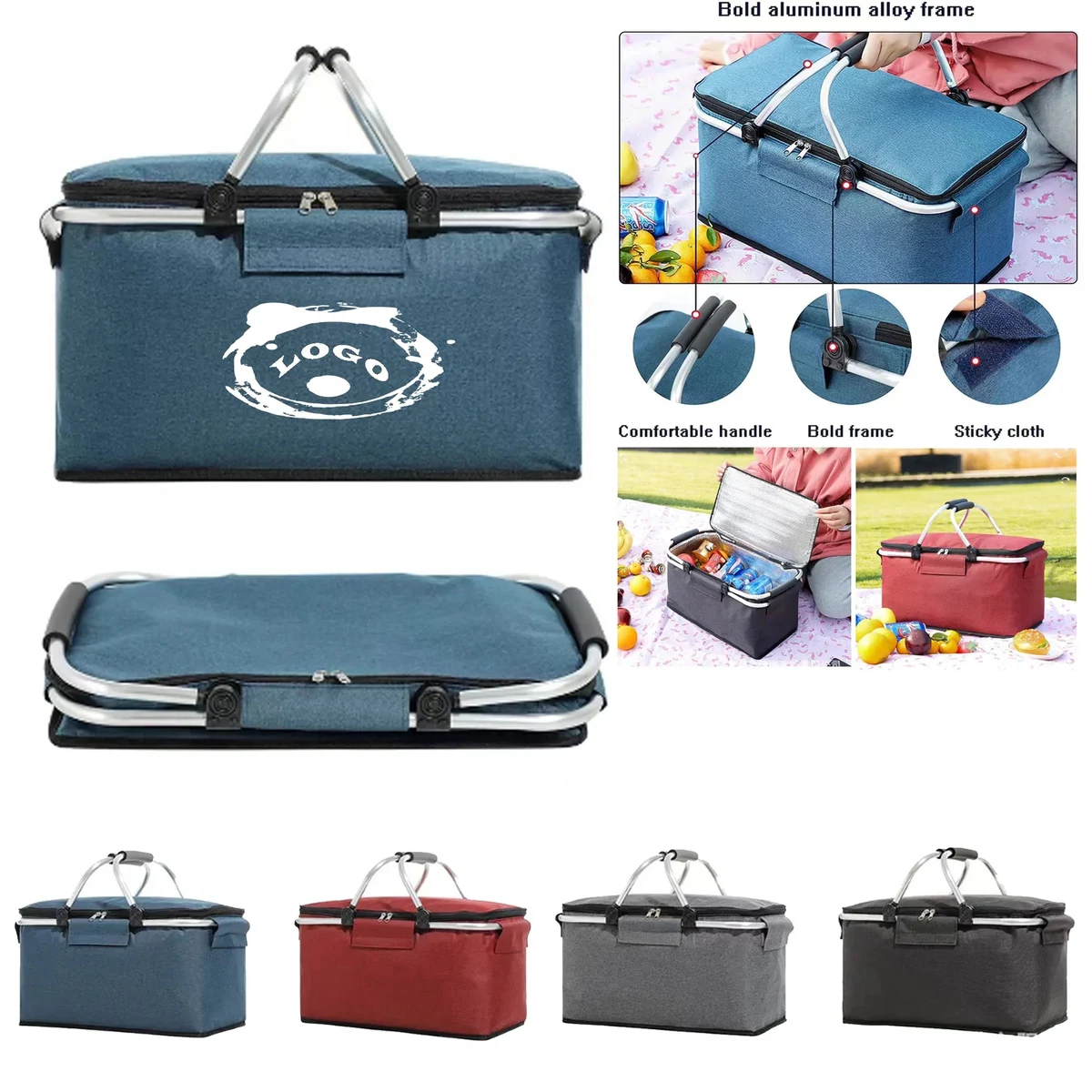 Portable Collapsible Insulated Picnic Basket with Handles 1
