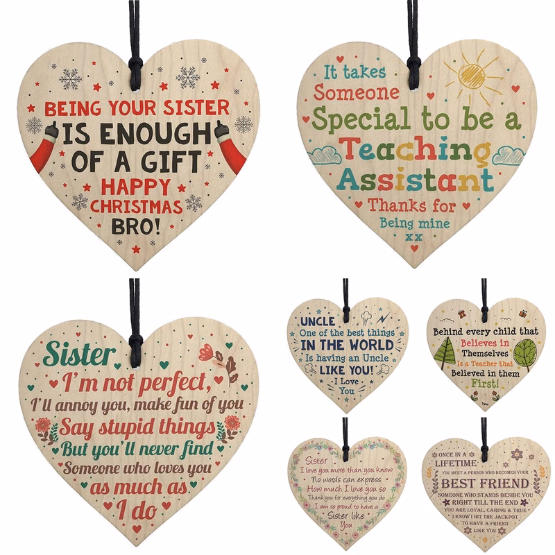 Full Color Wooden Heart-Shaped Pendant
