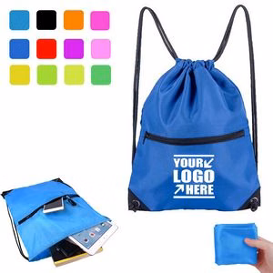 Durable Drawstring Cinch Backpack With Front Zipper