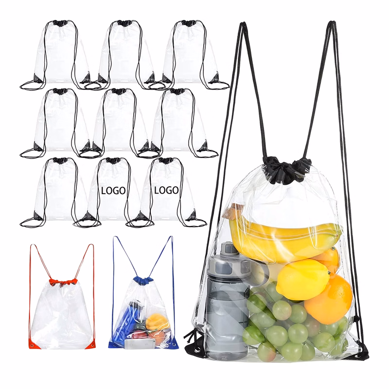MOQ50 PVC Clear Drawstring Backpack Bag