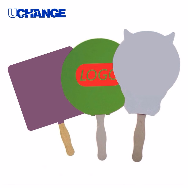 Eco-Friendly Full Color Paper Fan with Wooden Handle