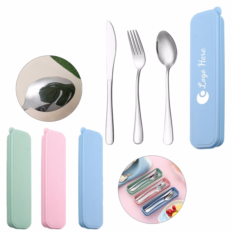 3 Piece Travel Stainless Steel Cutlery Set With Case