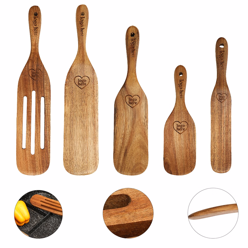 Premium Teak Wood Utensil Set 5 Piece Kitchen Spatula Collection