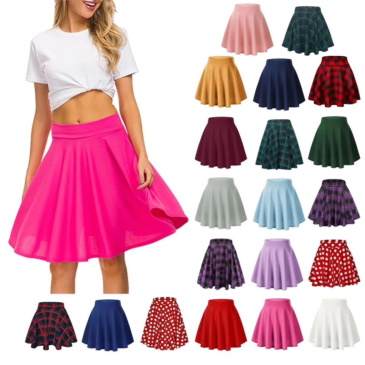 Women's Basic Multi Elastic Horn Casual Skirt 1