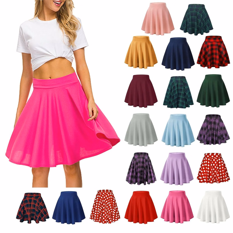 Women's Basic Multi Elastic Horn Casual Skirt