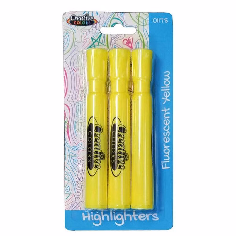 Fluorescent Yellow Highlighters - 3 Pack Chisel Tip