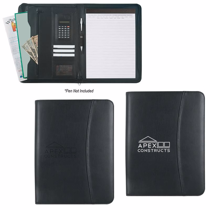 Leather Look 8 �" x 11" Zippered Portfolio With Calculator