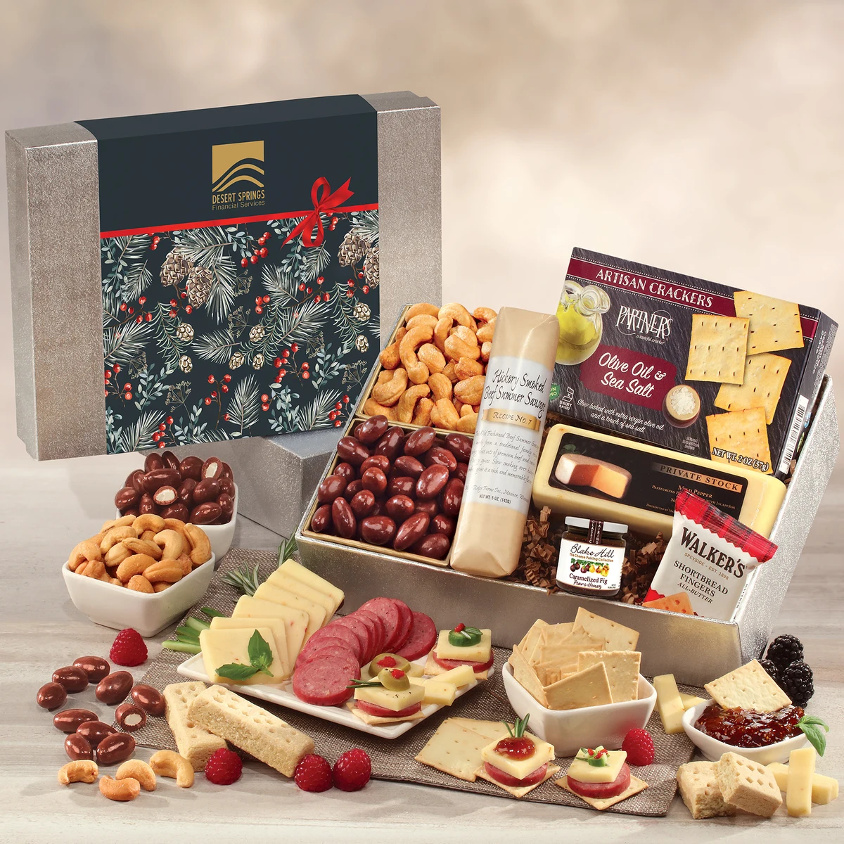 Shelf Stable Snacking Smorgasbord with Pine Boughs & Berries Sleeve 1