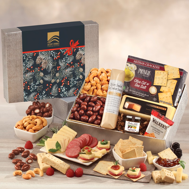 Shelf Stable Snacking Smorgasbord with Pine Boughs & Berries Sleeve