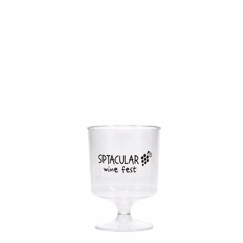 5 oz Hard Plastic Fluted Footed Wine Cup Clear Tradition Print