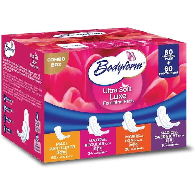 Maxi Pads Combo Box - Assorted Pads - 60 Maxi Pads & 60 Pantiliners 1