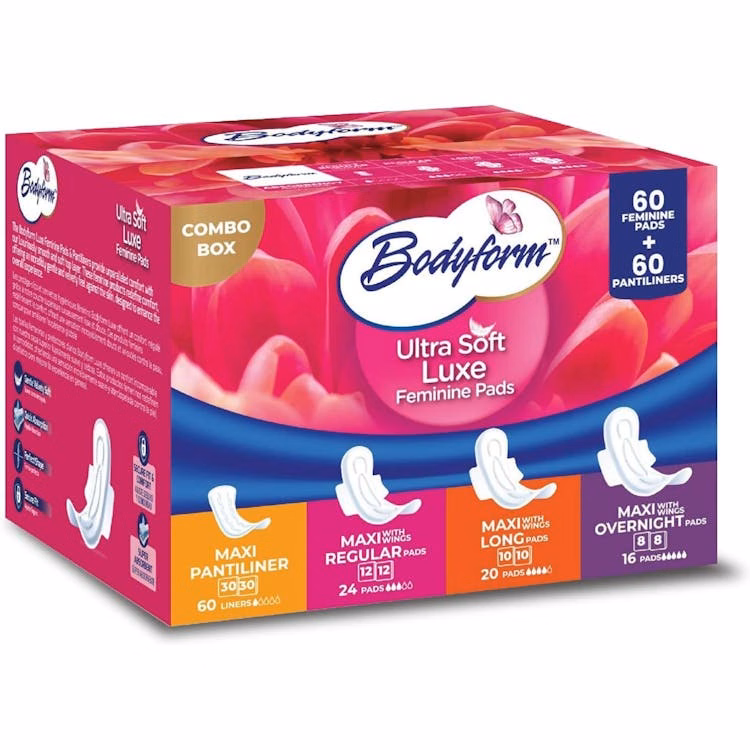 Maxi Pads Combo Box - Assorted Pads - 60 Maxi Pads & 60 Pantiliners