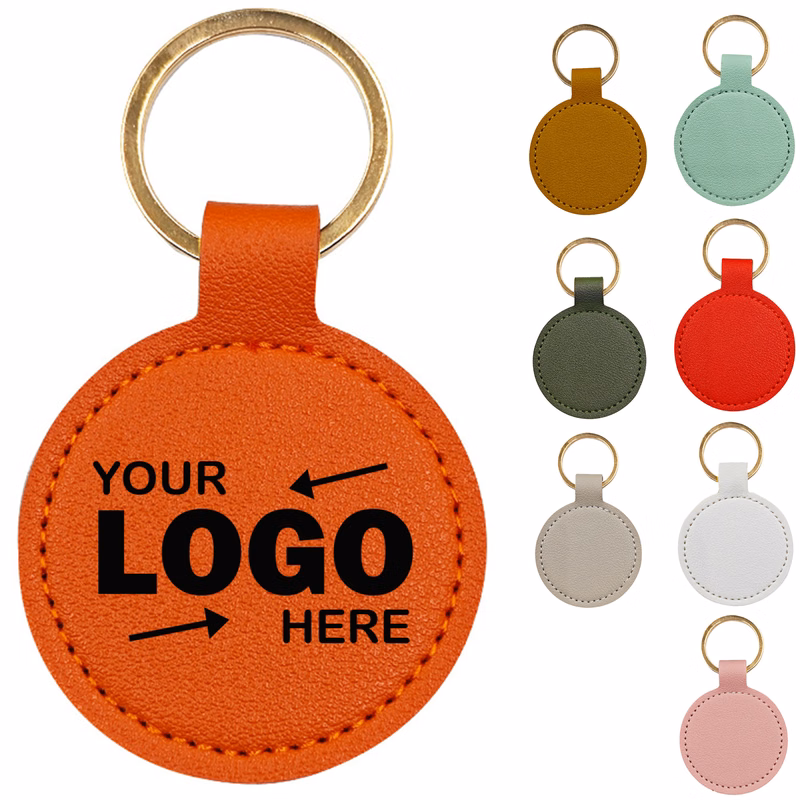 Custom Logo Multi-Color Round PU Leather Keychain Pendant