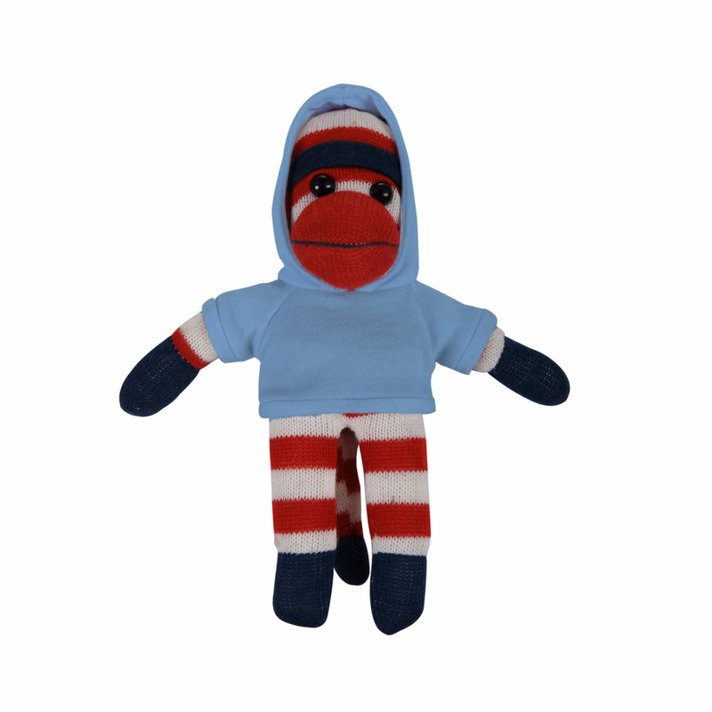 soft plush Patriotic Sock Monkey with hoodie