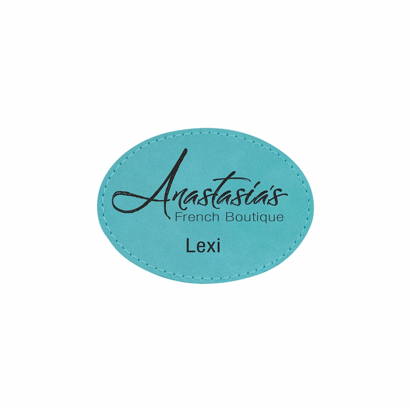 3" x 2" Teal Leatherette Oval Patch with Adhesive
