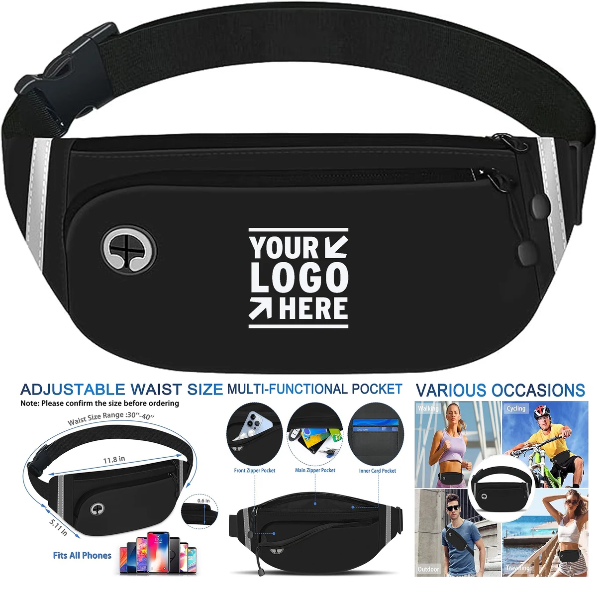 Adjustable Strap Waterproof Reflective Strip Fanny Fashion Waist Pack Lightweight Running Belt Bag 1