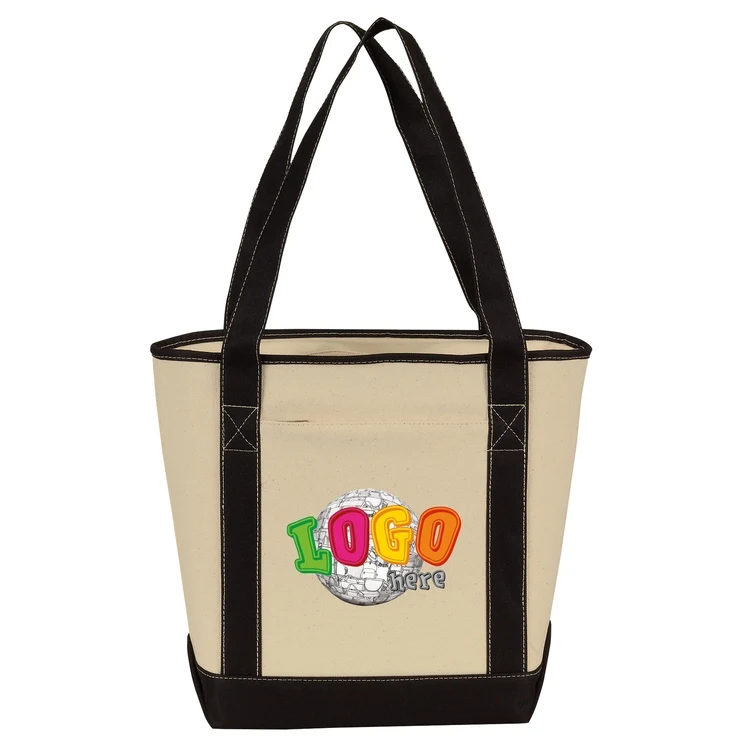 Small Cotton Canvas Zippered Boat Bag, custom tote bag with logo imprint 1