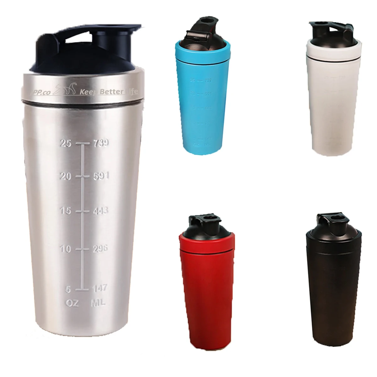 17oz Stainless Steel Shaker Bottle w/ Scale 1